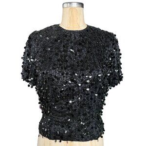 Stunning Vintage Black Short Sleeve Beaded Sequin Top